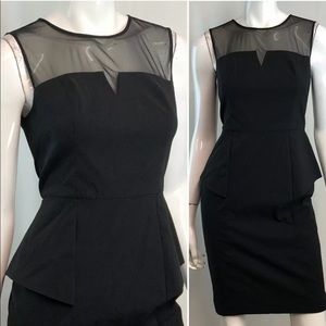 Cache Peplum Sheer Mesh Cocktail Sheath Dress